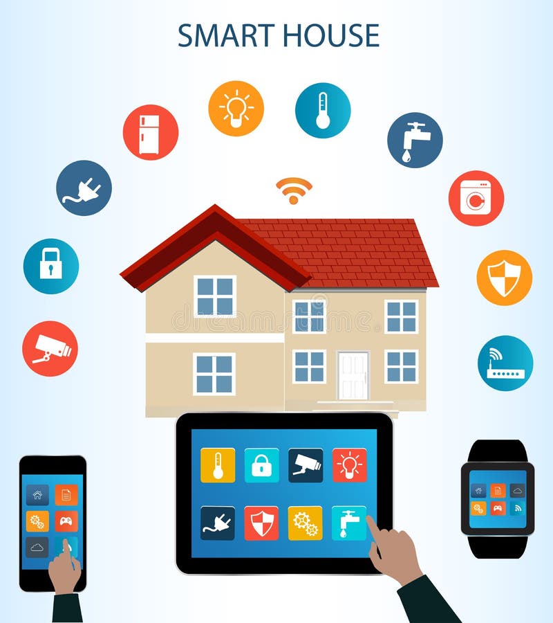 Compressa Smartwatch dello Smart Phone e Internet del concetto di cose illustrazione di stock Compressa Smartwatch dello Smart Phone e Internet del concetto di cose illustrazione di stock