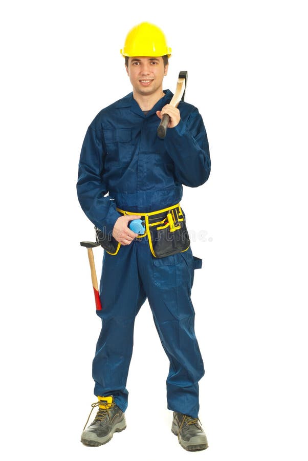 Comprimento cheio do homem do trabalhador novo fotos de stock Comprimento cheio do homem do trabalhador novo fotos de stock