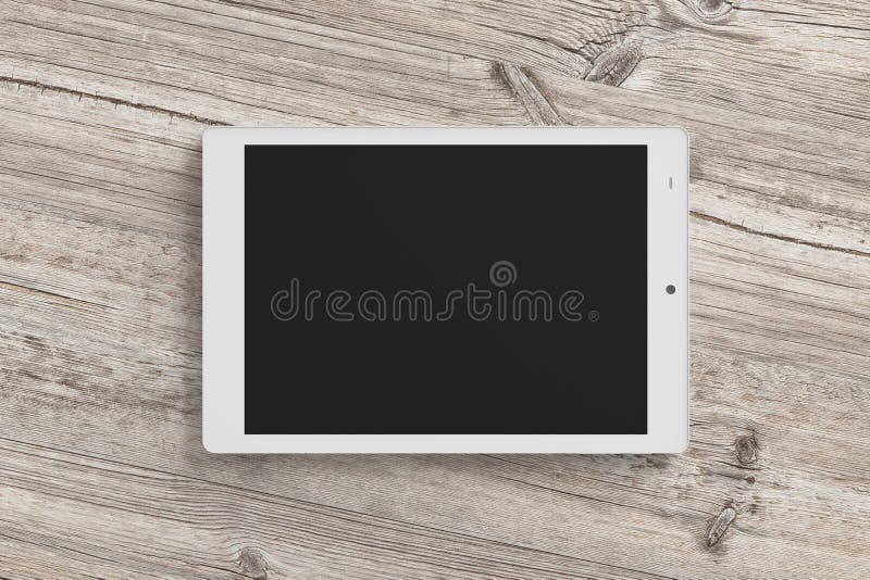 White tablet pc with 4:3 screen aspect ratio with white blank screen isolated on wooden background. Include clipping path around device and around screen. 3d render. White tablet pc with 4:3 screen aspect ratio with white blank screen isolated on wooden background. Include clipping path around device and around screen. 3d render