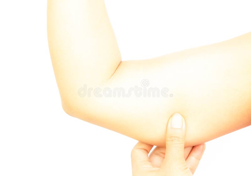 Comprobando el womann del brazo superior aislado en el backgroud blanco fotografía de archivo Comprobando el womann del brazo superior aislado en el backgroud blanco fotografía de archivo
