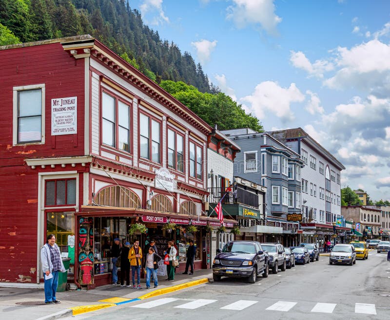 JUNEAU, ALASKA- May 31, 2016:  The City of Juneau is the capital city of Alaska. Juneau`s population can increase by roughly 6,000 people from cruise ships between the months of May and September. JUNEAU, ALASKA- May 31, 2016:  The City of Juneau is the capital city of Alaska. Juneau`s population can increase by roughly 6,000 people from cruise ships between the months of May and September.