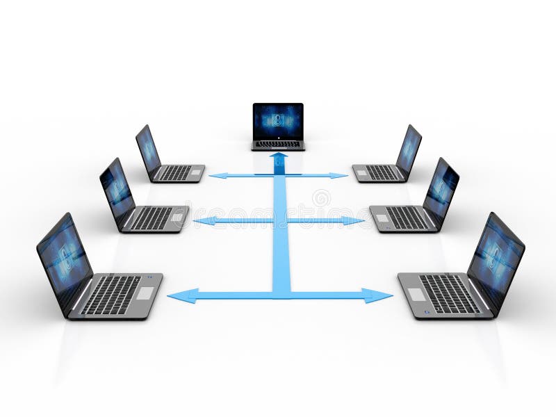 Computador conectado um com o otro, conceito global do Internet ilustração stock