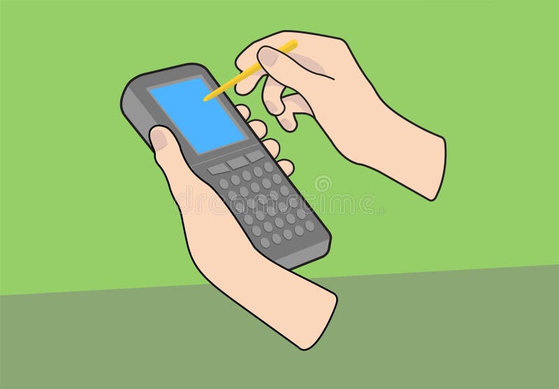 Computador Handheld com mãos ilustração stock Computador Handheld com mãos ilustração stock