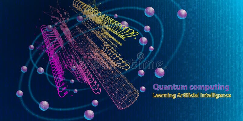 Computadora cuántica Concepto de fondo tecnológico abstracto con un bit Aprendiendo elemento de inteligencia artificial Infografí libre illustration