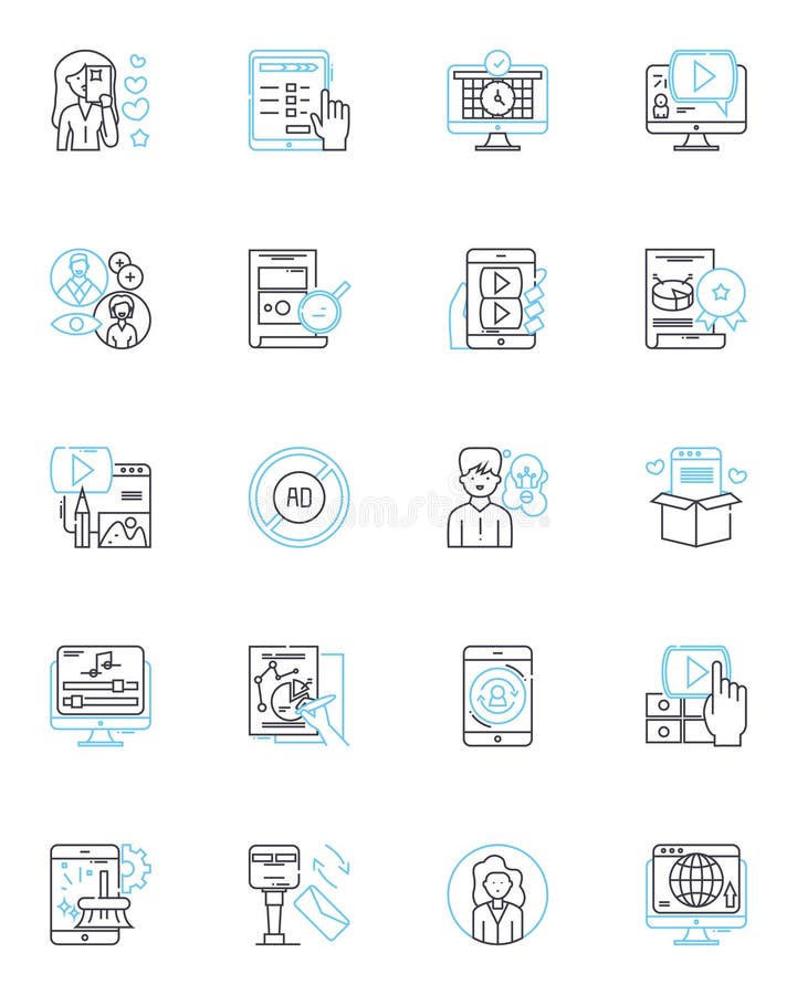 Computer applications linear icons set. Excel, Photoshop, PowerPoint, Illustrator, InDesign, Video, Browser line vector vector illustration
