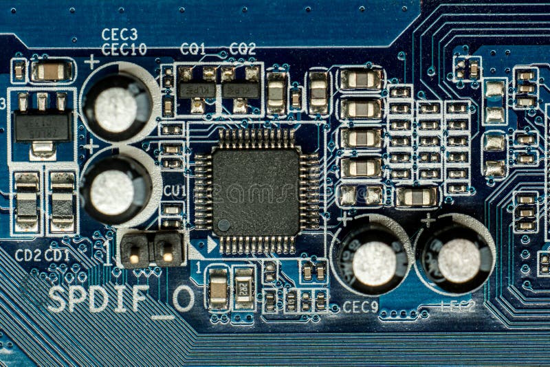 Computer blue color motherboard stock photography