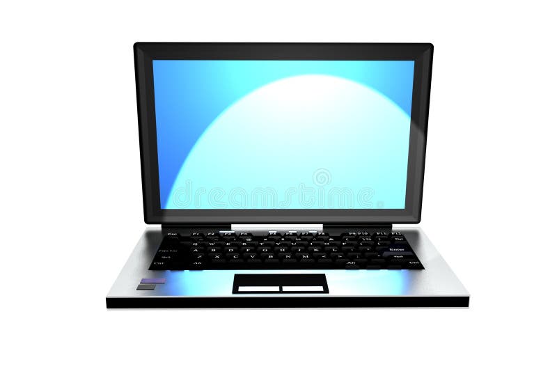 Computer with a blue screen on a blue background