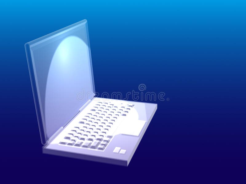 Computer with a blue screen on a blue background