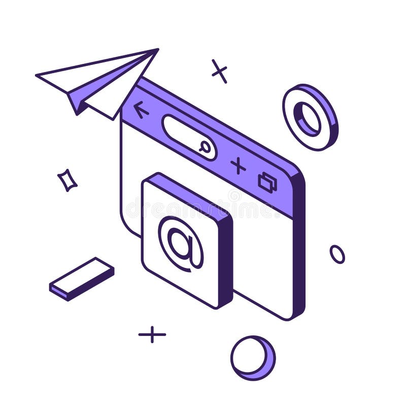Computer browser internet content creation information searching social networks isometric vector royalty free illustration