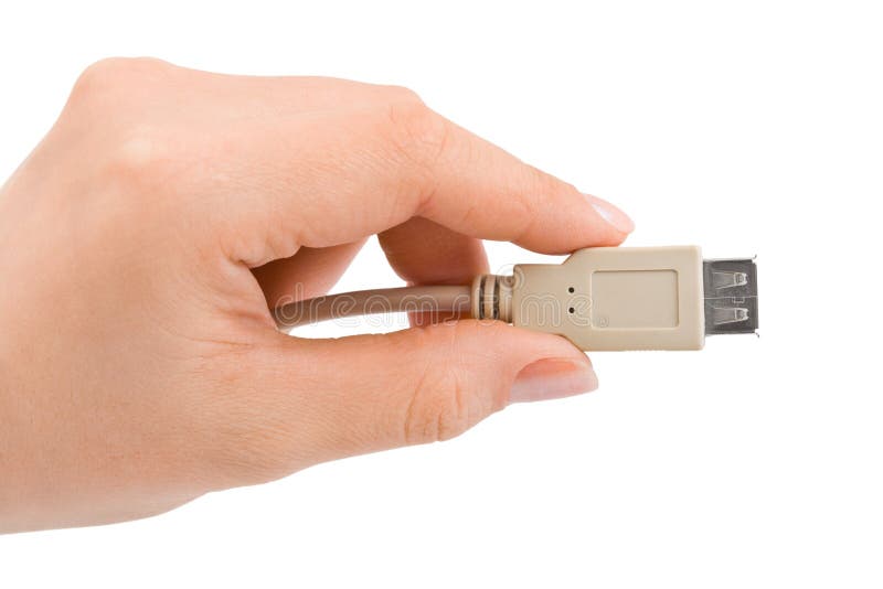 Computer cable in hand stock photo