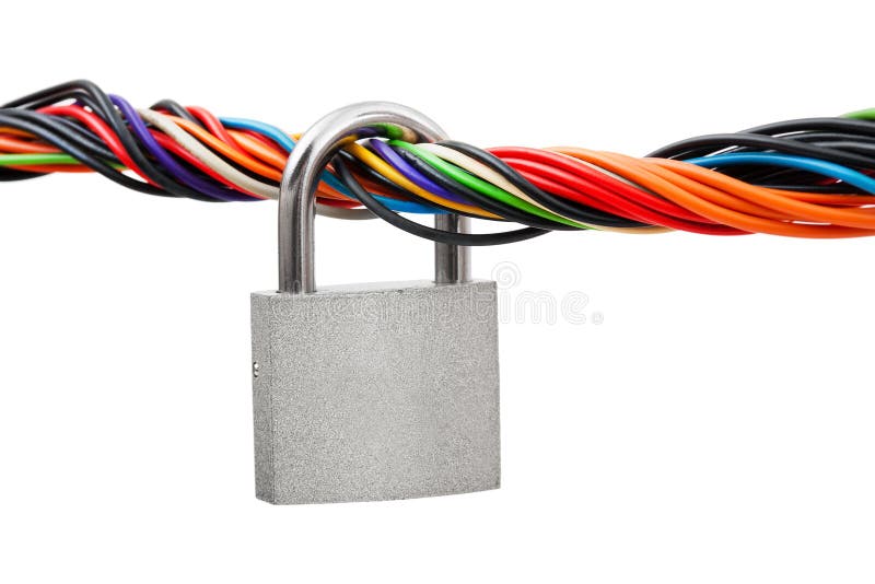 Computer cable and lock royalty free stock photography