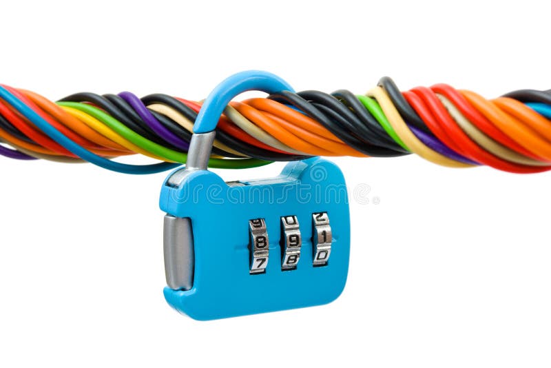 Computer cable and lock stock photo