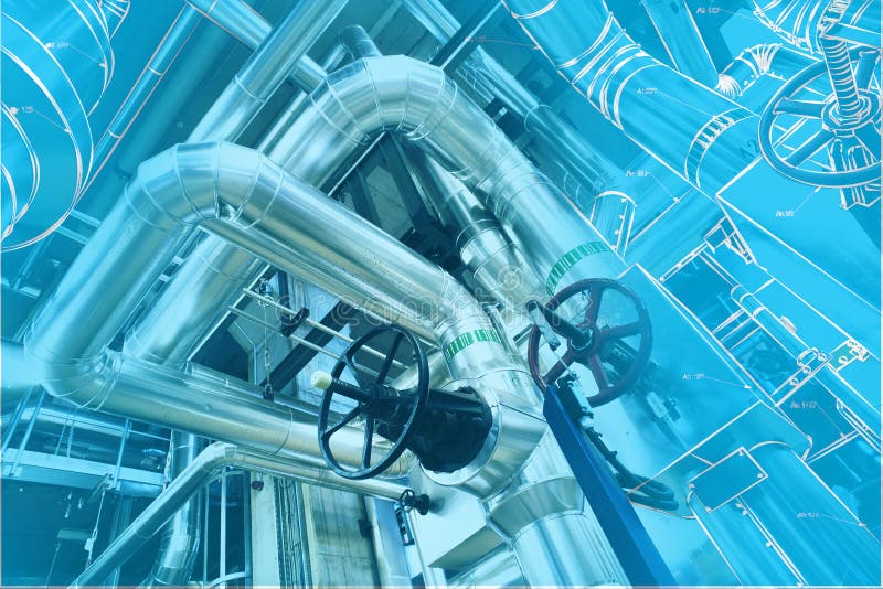 Wireframe Computer Cad Design Pipelines Modern Industrial Stock Photos