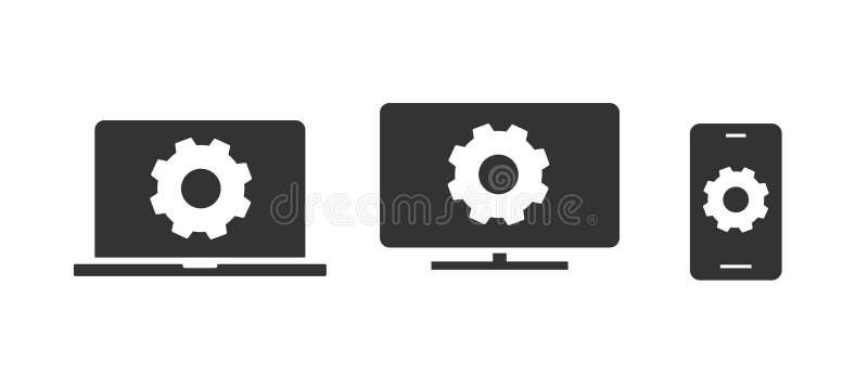 Computer, cell phone, laptop system update icon vector simple pictogram graphic, smartphone cellphone software setup upgrade ui vector illustration
