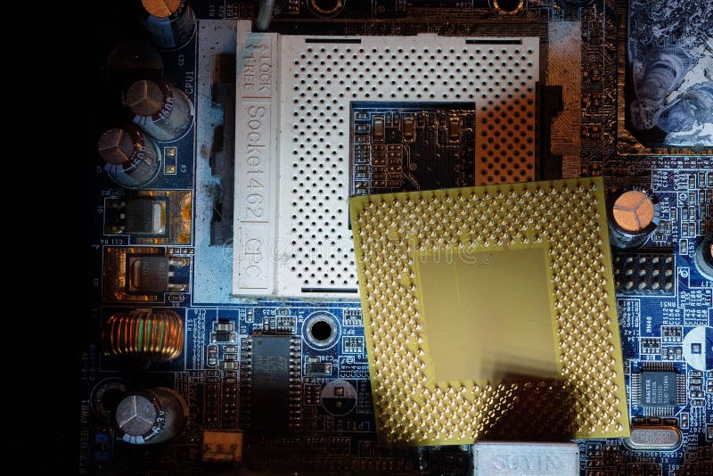 Computer central processing unit, CPU, and mount. royalty free stock image