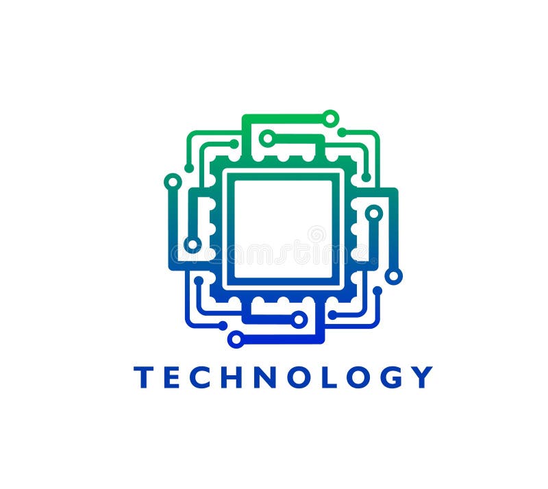 Computer chip, AI science icon or emblem stock illustration