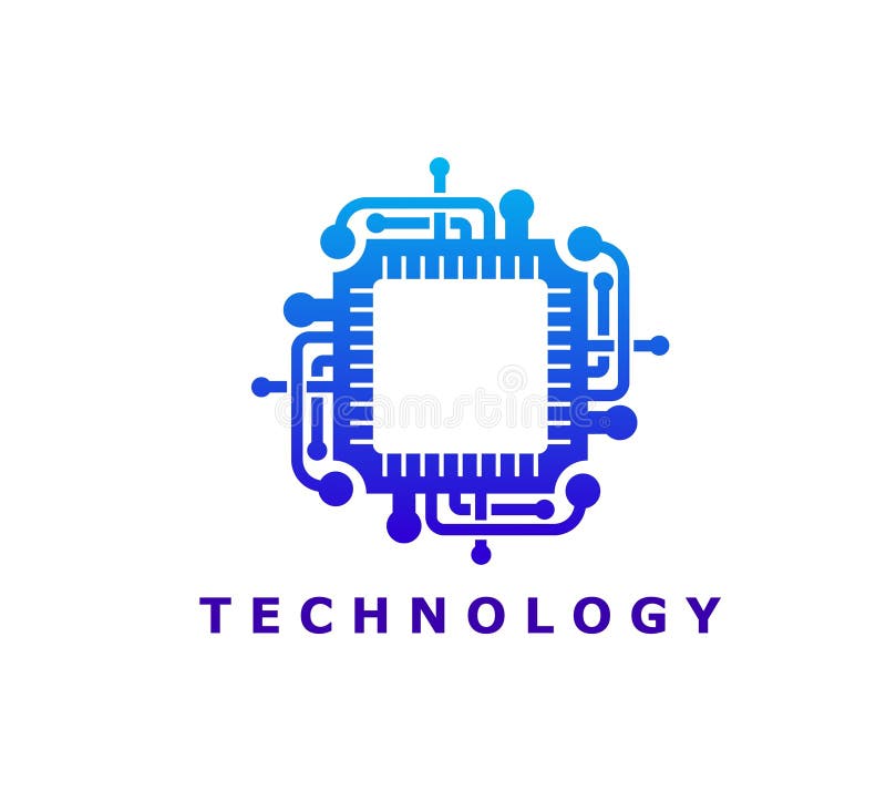 Computer chip, artificial intelligence tech icon stock illustration