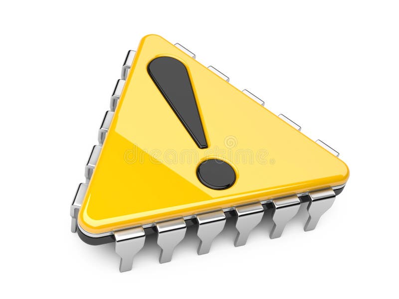 Computer chip with exclamation sign stock illustration