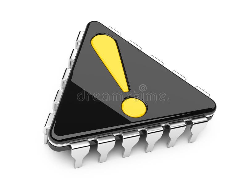 Computer chip with exclamation sign royalty free illustration