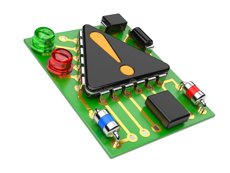 Computer chip with exclamation sign vector illustration