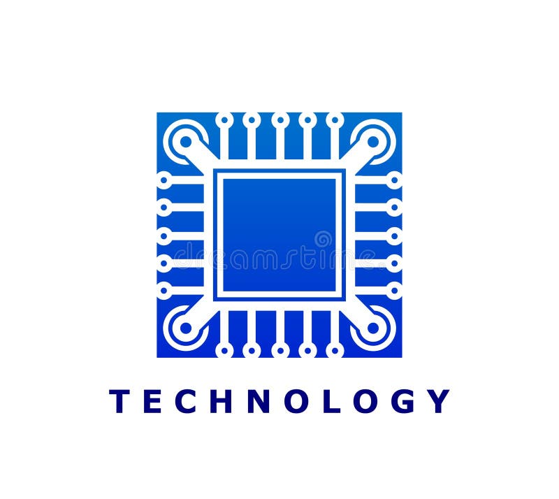 Computer chip icon, AI and computer technology vector illustration