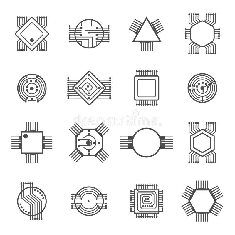 Computer chip icons. Electronic circuit and processor signs vector illustration isolated on white background vector illustration