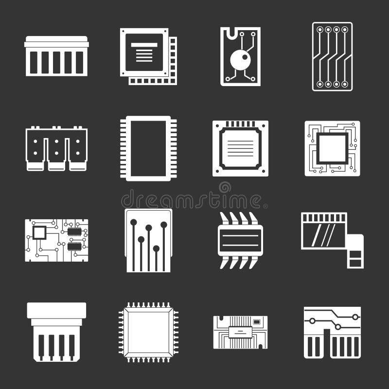 Computer Chips Icons Set Grey Stock Illustration Illustration of data