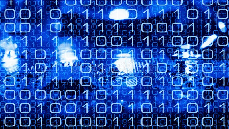 Computer software programming, binary code and electronic circuit board royalty free illustration