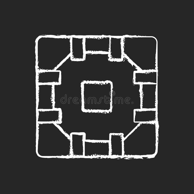 Computer circuit board chalk white icon on black background stock illustration