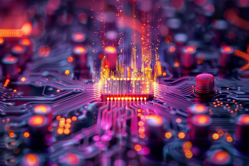Computer circuit board electronic chip digital technology ai microchip futuristic hardware network connection innovation stock illustration