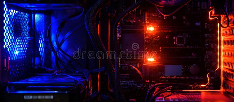 Computer with Circuit Board and Internal LED RGB Lights, Hardware Inside  Open High Performance Desktop PC Stock Image - Image of panorama,  motherboard: 196795715