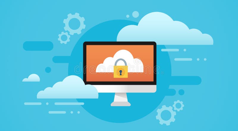 Computer Cloud Database Lock Screen Data Privacy Protection vector illustration