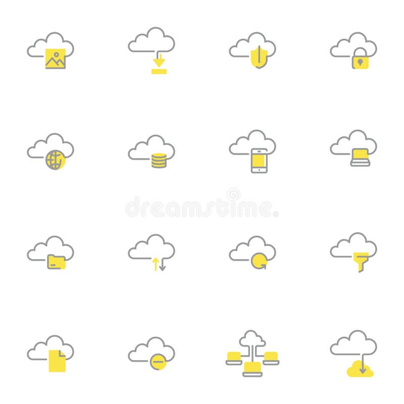 Computer cloud storage line icons set vector illustration