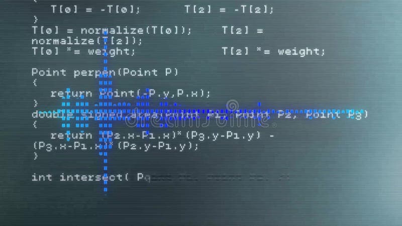 Computer code and data processing animation over blue digital lines vector illustration