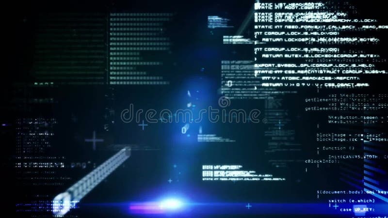 Computer code and data processing animation over digital interface background. Technology, futuristic, coding, network, programming, analytics. Code programming video
