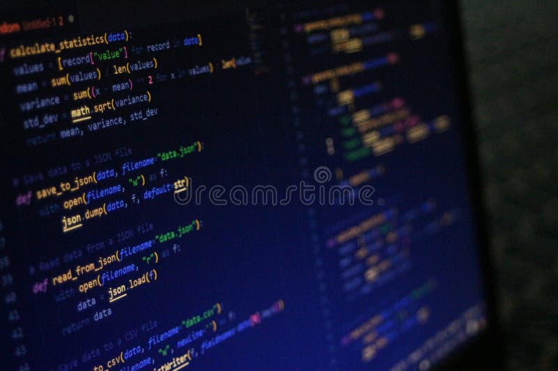 Computer Code Programming Language Coding close high resolution photo on computer laptop screen stock photo