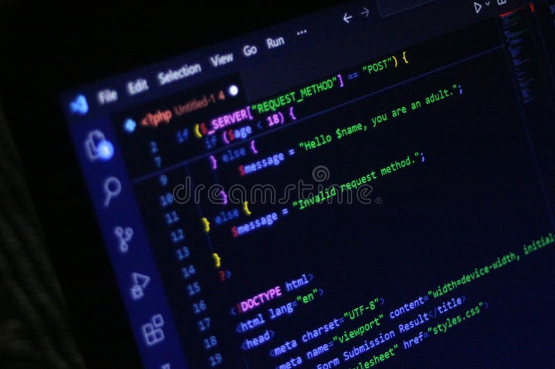 Computer Code Programming Language Coding close high resolution photo on computer laptop screen stock photo