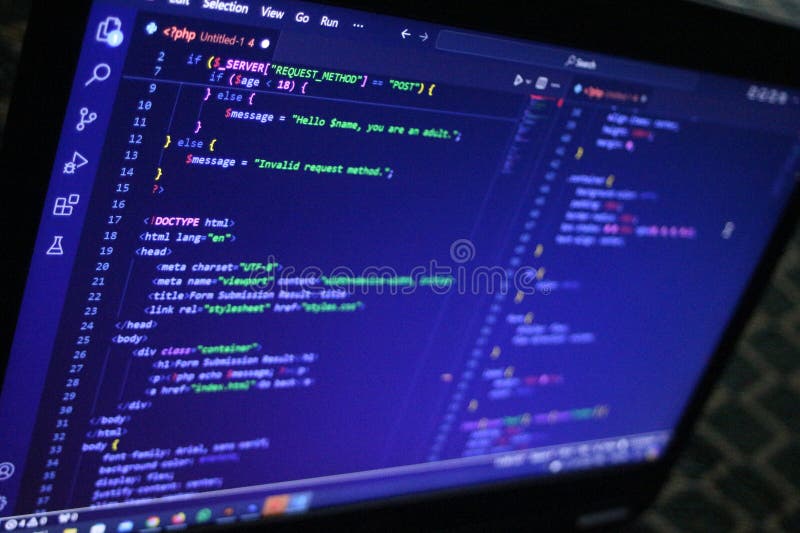 Computer Code Programming Language Coding close high resolution photo on computer laptop screen royalty free stock image