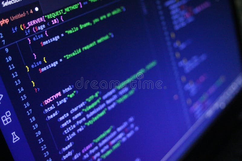 Computer Code Programming Language Coding close high resolution photo on computer laptop screen royalty free stock photography