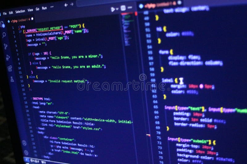 Computer Code Programming Language Coding close high resolution photo on computer laptop screen royalty free stock image