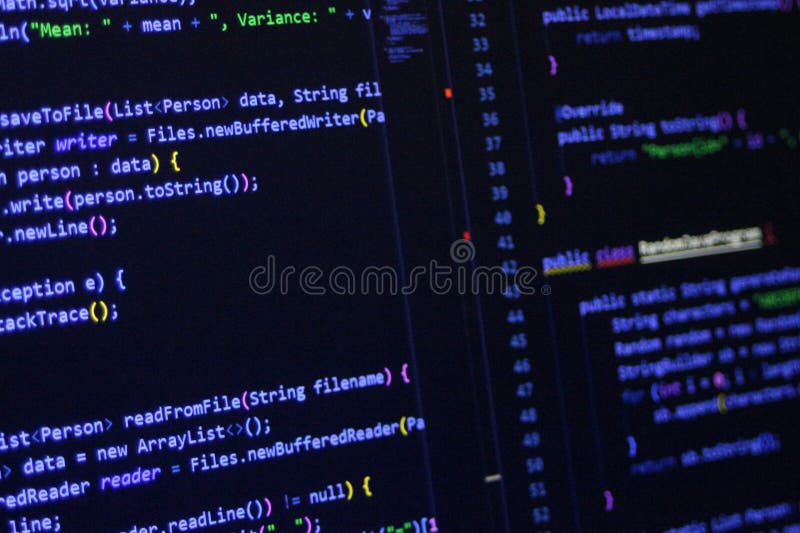 Computer Code Programming Language Coding close high resolution photo on computer laptop screen stock image