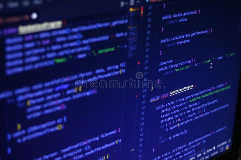 Computer Code Programming Language Coding close high resolution photo on computer laptop screen stock photography