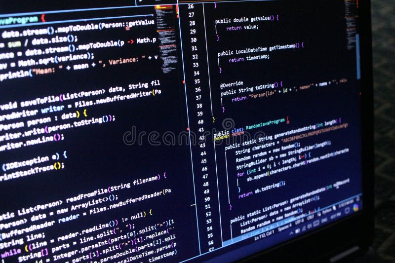 Computer Code Programming Language Coding close high resolution photo on computer laptop screen stock images