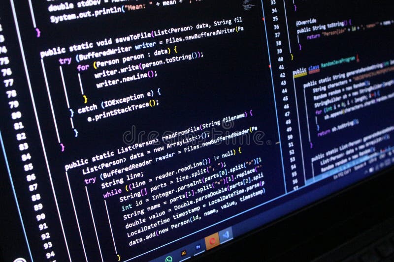 Computer Code Programming Language Coding close high resolution photo on computer laptop screen stock photos