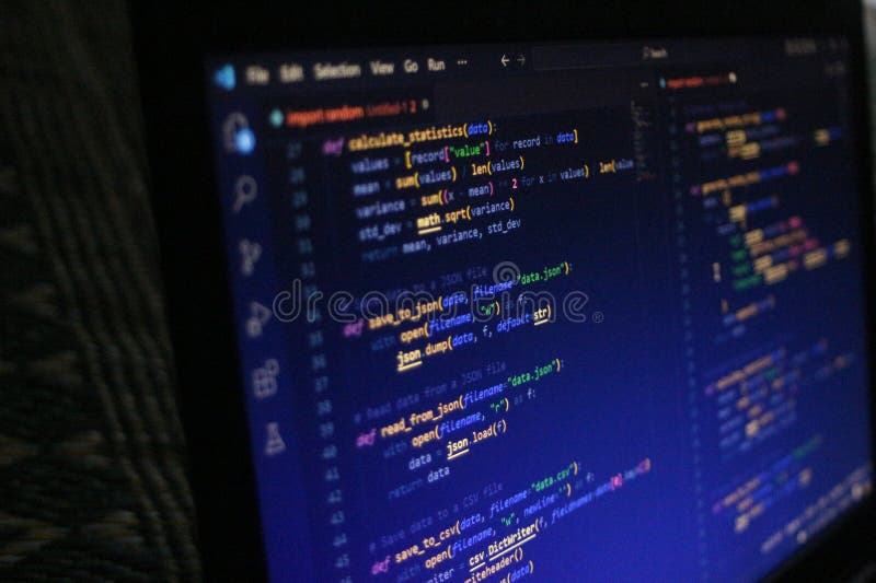 Computer Code Programming Language Coding close high resolution photo on computer laptop screen royalty free stock photography