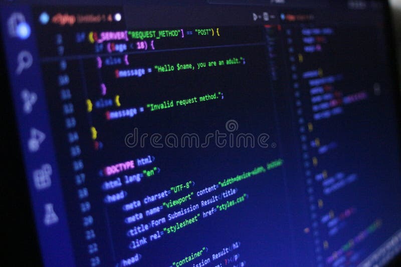 Computer Code Programming Language Coding close high resolution photo on computer laptop screen stock image