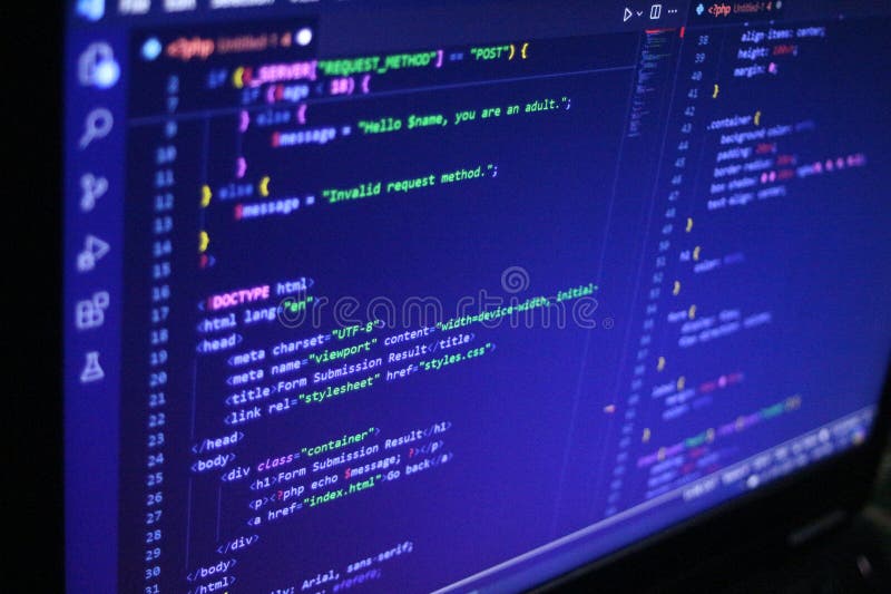 Computer Code Programming Language Coding close high resolution photo on computer laptop screen stock photography