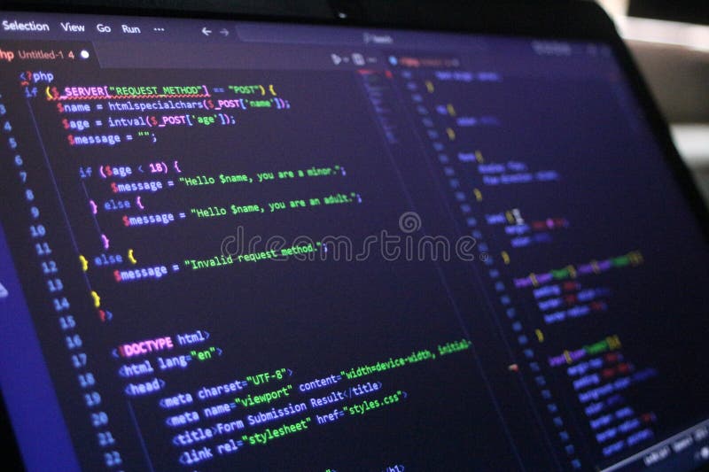 Computer Code Programming Language Coding close high resolution photo on computer laptop screen stock image