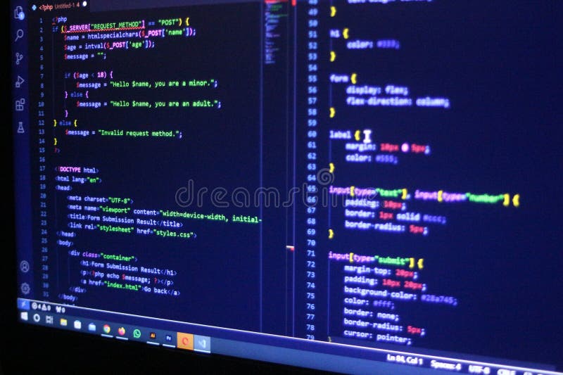 Computer Code Programming Language Coding close high resolution photo on computer laptop screen stock images