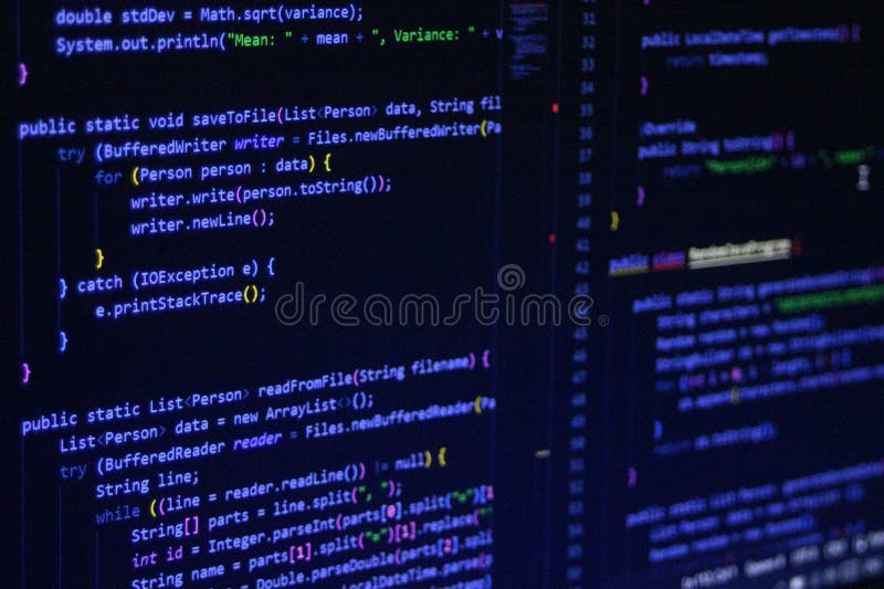 Computer Code Programming Language Coding close high resolution photo on computer laptop screen stock photography